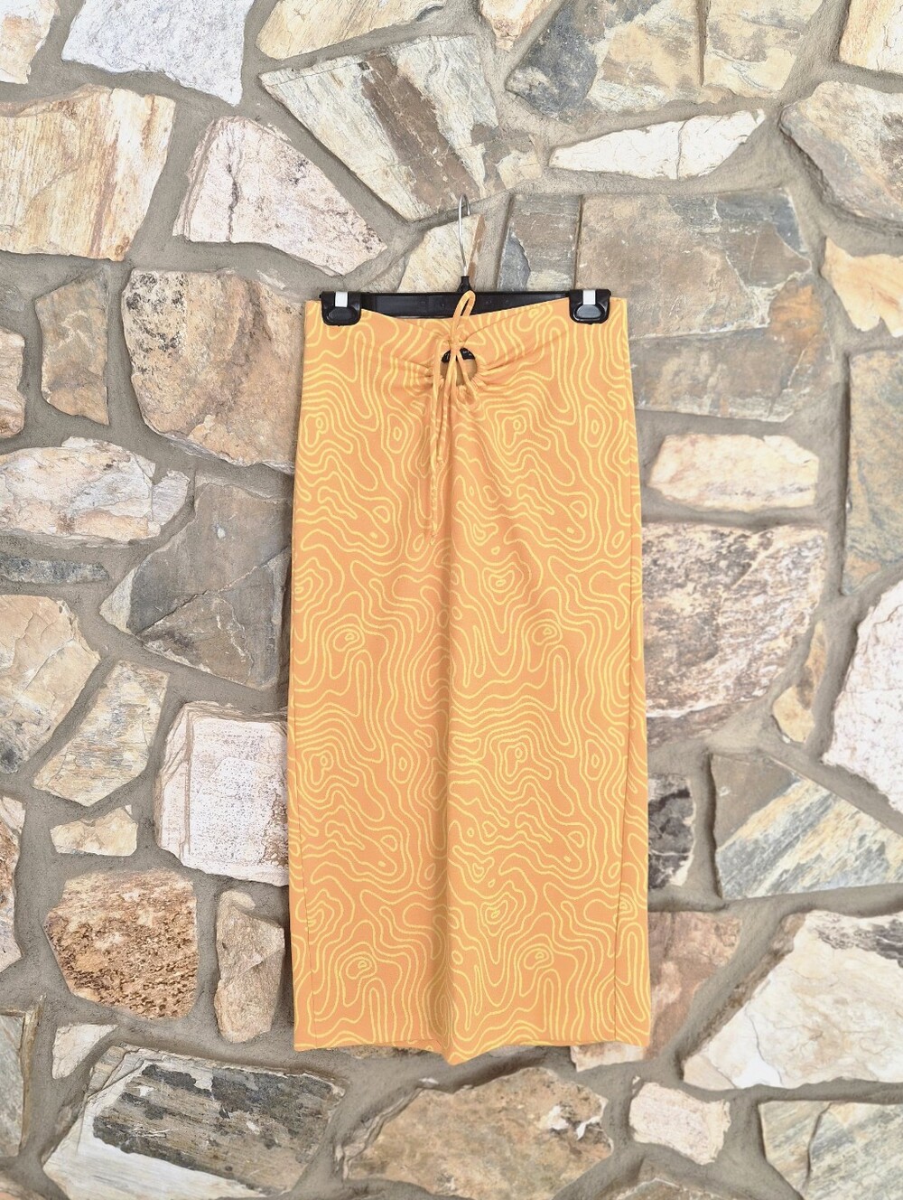 Zara Orange Patterned Knit Midi Skirt Size S
